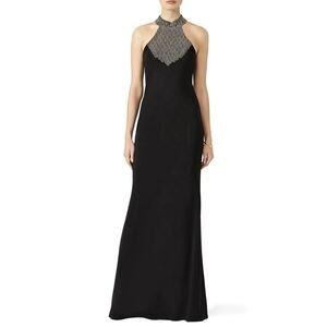 Parker Kyler Beaded Black Halter Gown Size 4